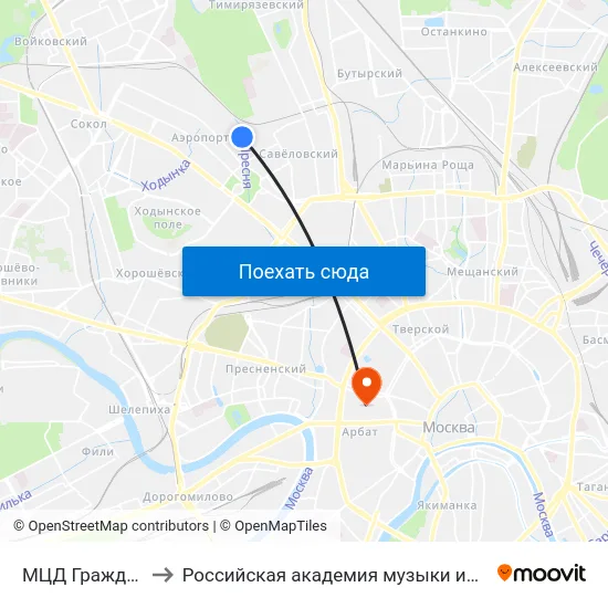 МЦД Гражданская to Российская академия музыки имени Гнесиных map