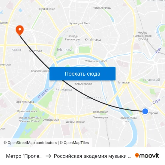 Метро "Пролетарская" to Российская академия музыки имени Гнесиных map