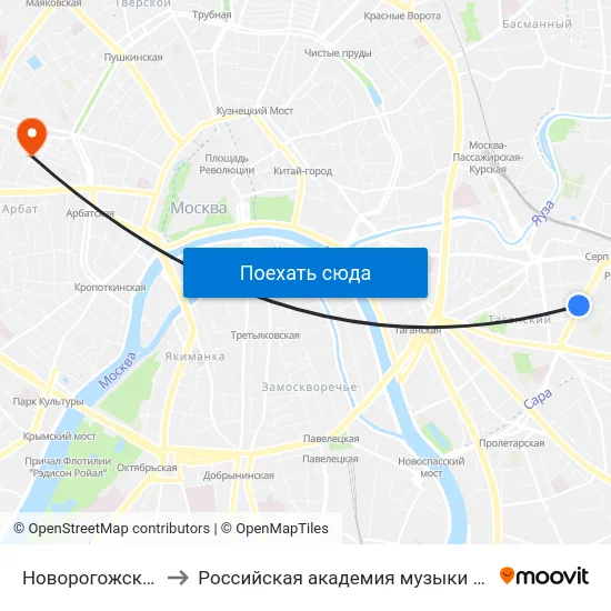 Новорогожская улица to Российская академия музыки имени Гнесиных map