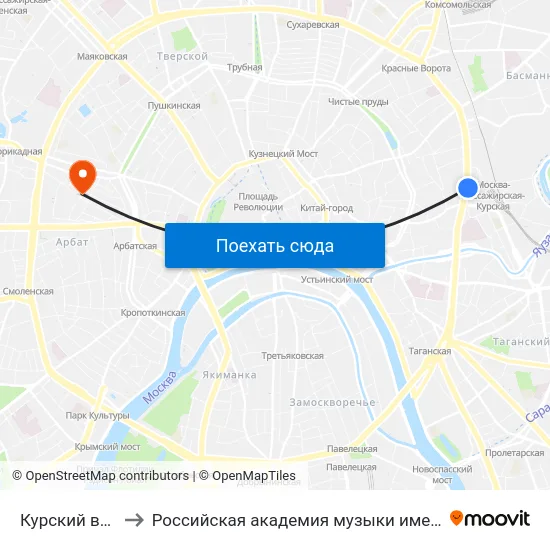 Курский вокзал to Российская академия музыки имени Гнесиных map
