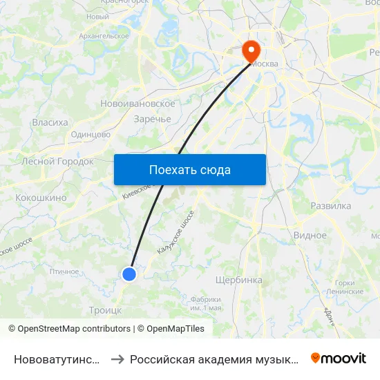 Нововатутинский просп. to Российская академия музыки имени Гнесиных map