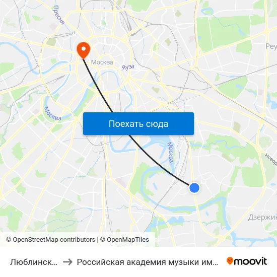 Люблинская ул. to Российская академия музыки имени Гнесиных map