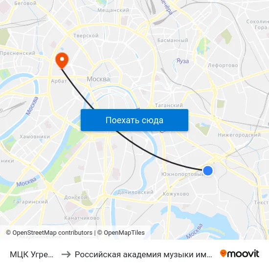 МЦК Угрешская to Российская академия музыки имени Гнесиных map
