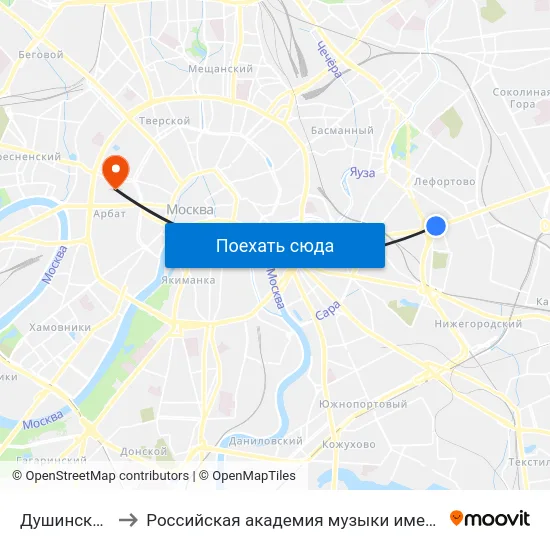 Душинская ул. to Российская академия музыки имени Гнесиных map