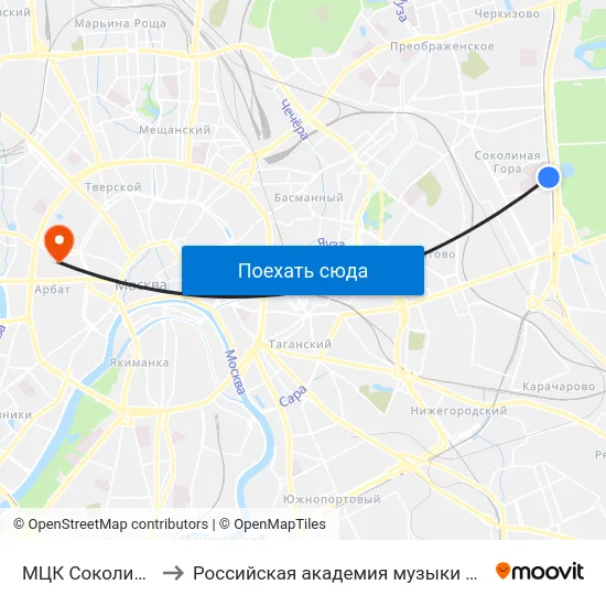 МЦК Соколиная Гора to Российская академия музыки имени Гнесиных map
