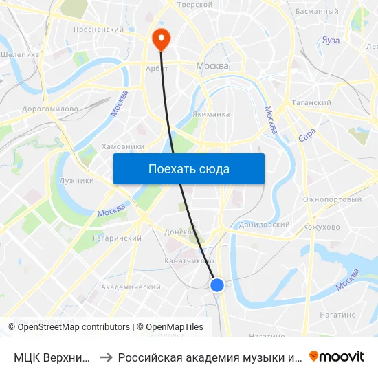 МЦК Верхние Котлы to Российская академия музыки имени Гнесиных map