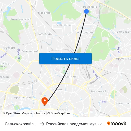 Сельскохозяйственная ул. to Российская академия музыки имени Гнесиных map