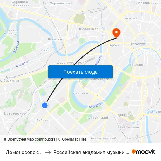Ломоносовский просп. to Российская академия музыки имени Гнесиных map