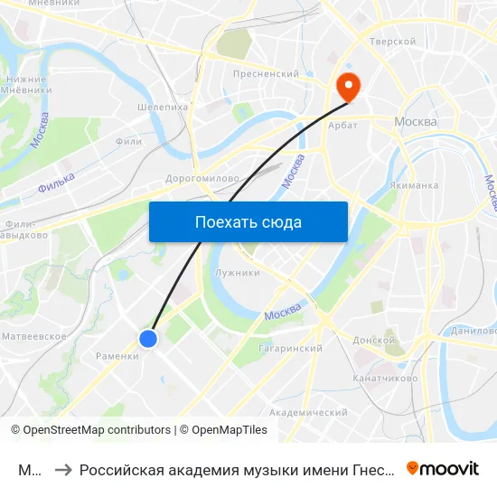 МГУ to Российская академия музыки имени Гнесиных map