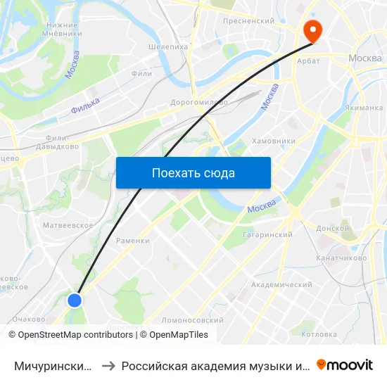 Мичуринский просп. to Российская академия музыки имени Гнесиных map