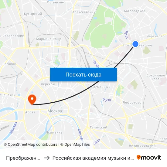 Преображенская пл. to Российская академия музыки имени Гнесиных map