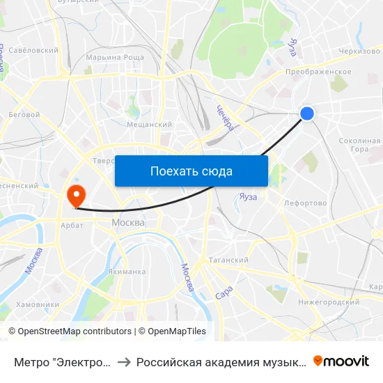 Метро "Электрозаводская" to Российская академия музыки имени Гнесиных map