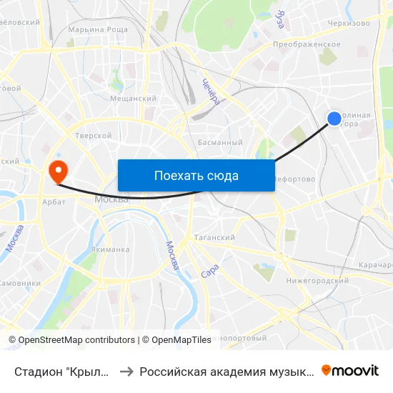 Стадион "Крылья Советов" to Российская академия музыки имени Гнесиных map