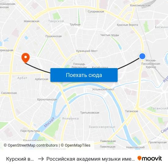 Курский вокзал to Российская академия музыки имени Гнесиных map