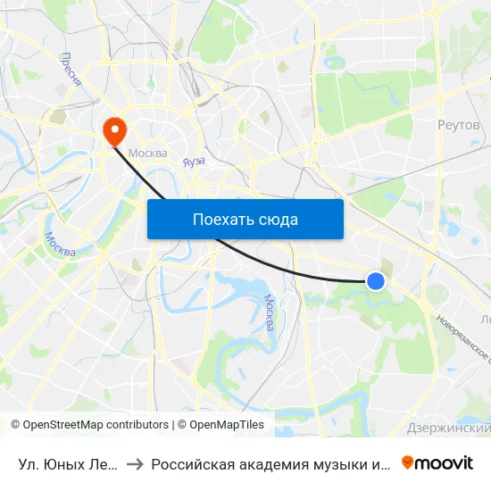Ул. Юных Ленинцев to Российская академия музыки имени Гнесиных map