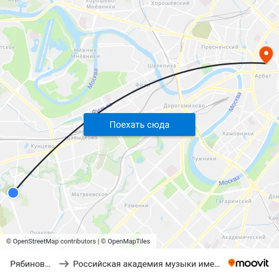 Рябиновая ул. to Российская академия музыки имени Гнесиных map