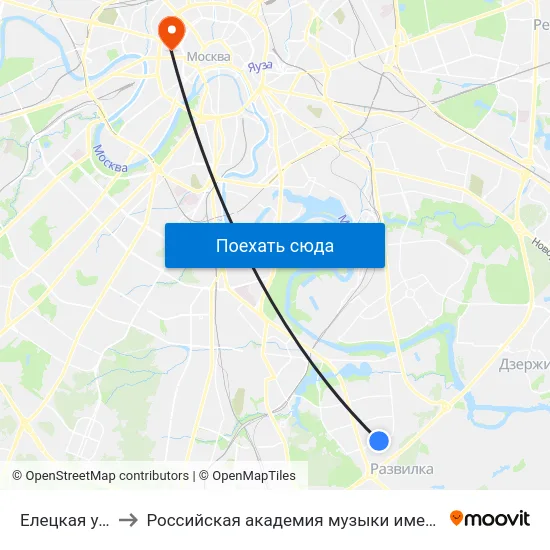 Елецкая улица to Российская академия музыки имени Гнесиных map