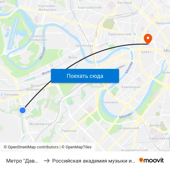 Метро "Давыдково" to Российская академия музыки имени Гнесиных map