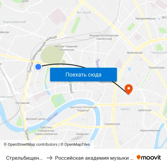 Стрельбищенский пер. to Российская академия музыки имени Гнесиных map