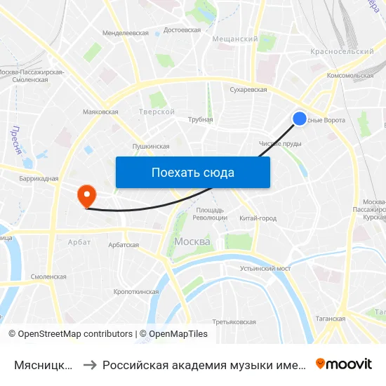 Мясницкая ул. to Российская академия музыки имени Гнесиных map