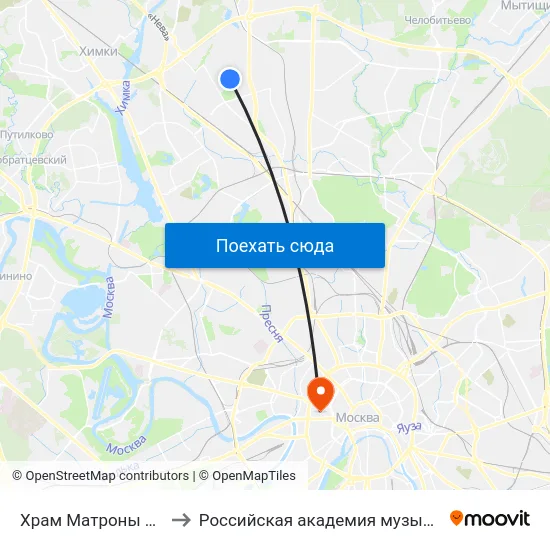 Храм Матроны Московской to Российская академия музыки имени Гнесиных map