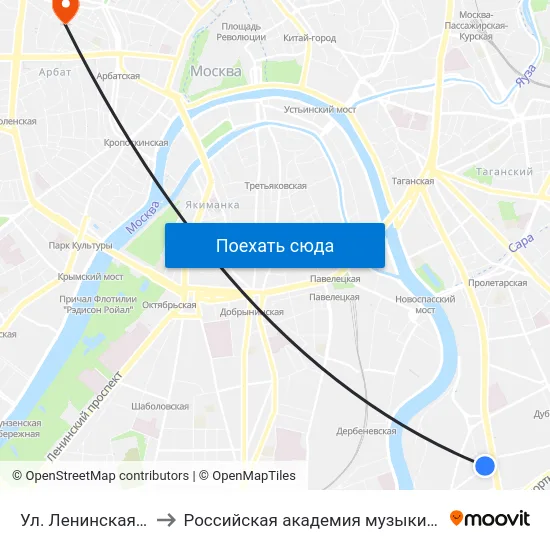 Ул. Ленинская Слобода to Российская академия музыки имени Гнесиных map