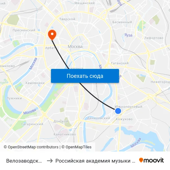 Велозаводский рынок to Российская академия музыки имени Гнесиных map