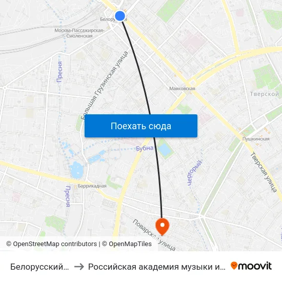 Белорусский вокзал to Российская академия музыки имени Гнесиных map