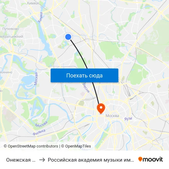 Онежская ул., 19 to Российская академия музыки имени Гнесиных map