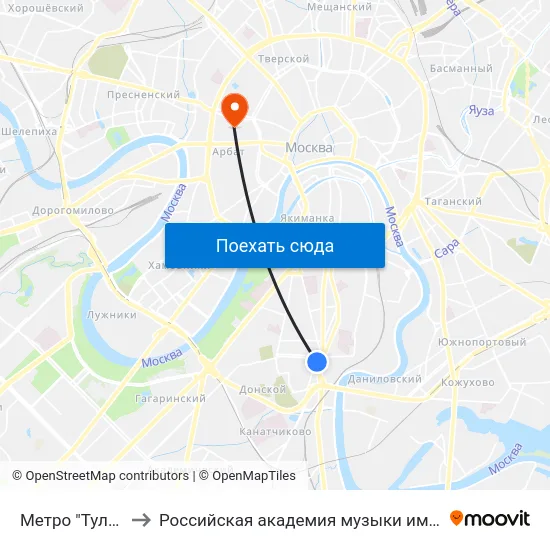 Метро "Тульская" to Российская академия музыки имени Гнесиных map