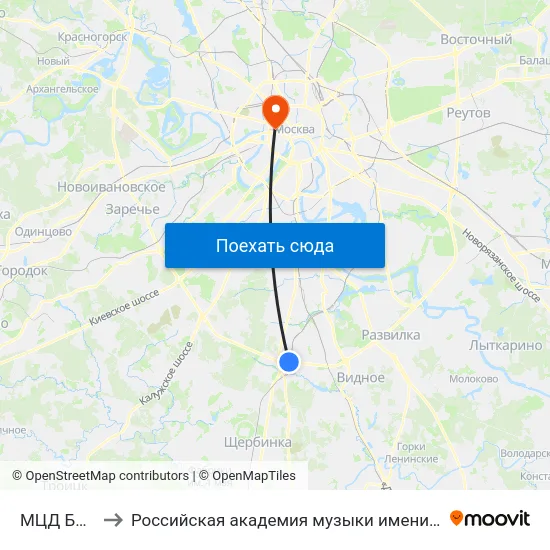 МЦД Битца to Российская академия музыки имени Гнесиных map