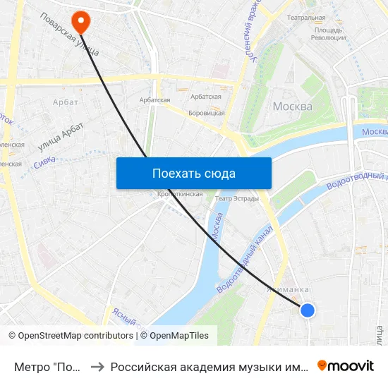 Метро "Полянка" to Российская академия музыки имени Гнесиных map