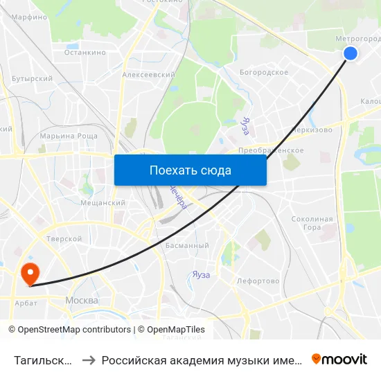 Тагильская ул. to Российская академия музыки имени Гнесиных map