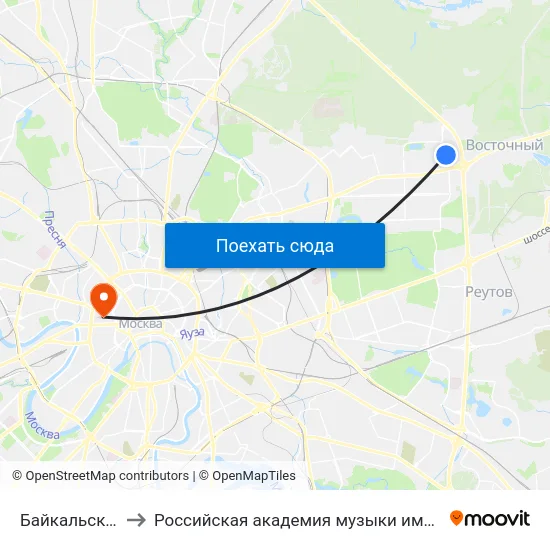 Байкальская ул. to Российская академия музыки имени Гнесиных map