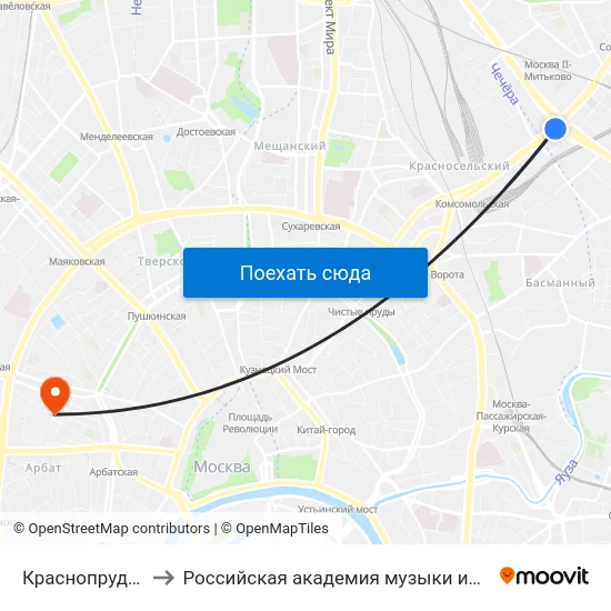 Краснопрудная ул. to Российская академия музыки имени Гнесиных map
