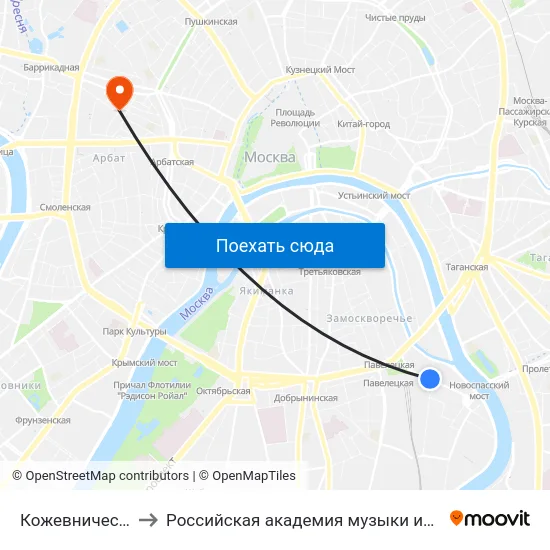 Кожевническая ул. to Российская академия музыки имени Гнесиных map