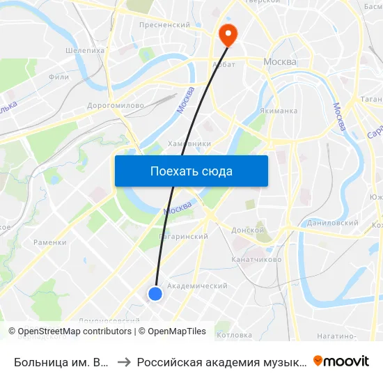 Больница им. Виноградова to Российская академия музыки имени Гнесиных map
