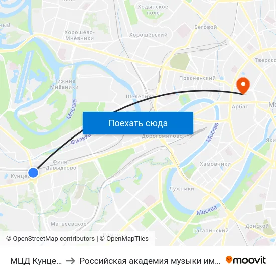 МЦД Кунцевская to Российская академия музыки имени Гнесиных map