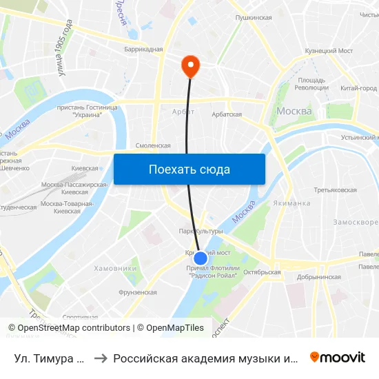 Ул. Тимура Фрунзе to Российская академия музыки имени Гнесиных map