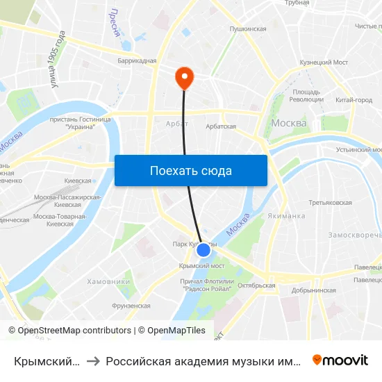 Крымский мост to Российская академия музыки имени Гнесиных map