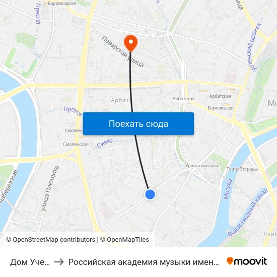 Дом Ученых to Российская академия музыки имени Гнесиных map