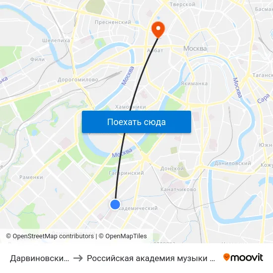 Дарвиновский музей to Российская академия музыки имени Гнесиных map