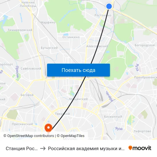 Станция Ростокино to Российская академия музыки имени Гнесиных map