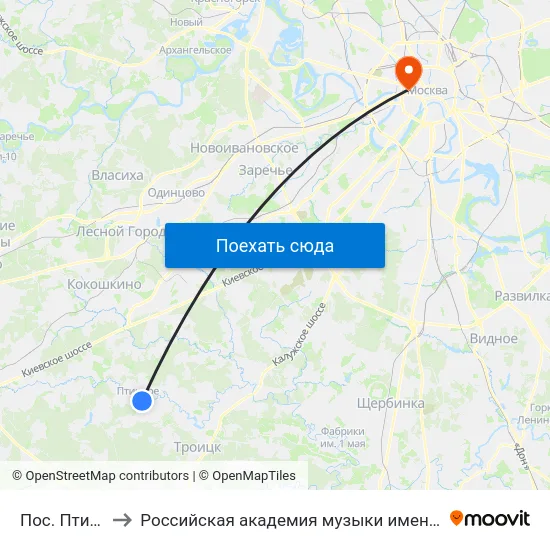 Пос. Птичное to Российская академия музыки имени Гнесиных map
