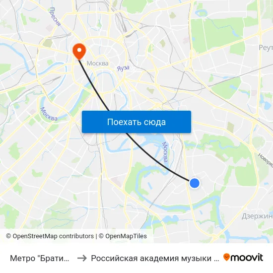 Метро "Братиславская" to Российская академия музыки имени Гнесиных map