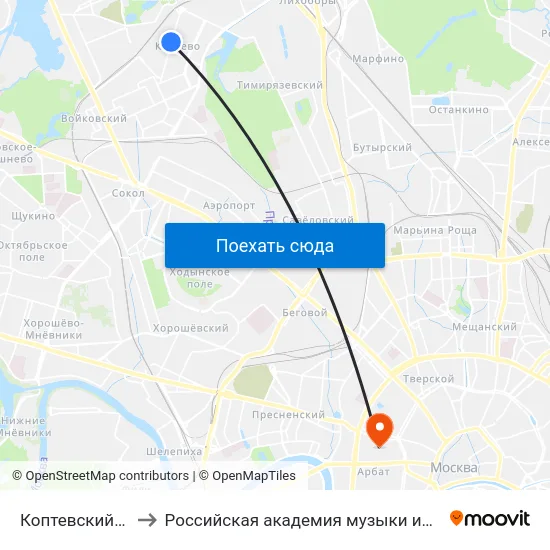 Коптевский рынок to Российская академия музыки имени Гнесиных map