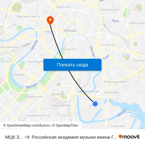 МЦК ЗИЛ to Российская академия музыки имени Гнесиных map