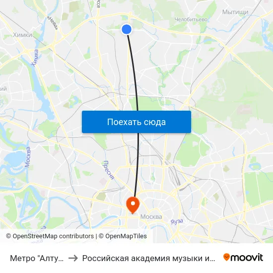 Метро "Алтуфьево" to Российская академия музыки имени Гнесиных map