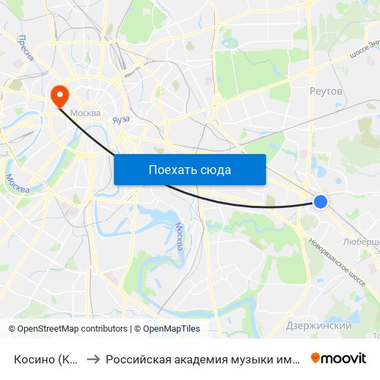 Косино (Kosino) to Российская академия музыки имени Гнесиных map