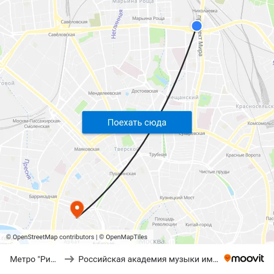 Метро "Рижская" to Российская академия музыки имени Гнесиных map